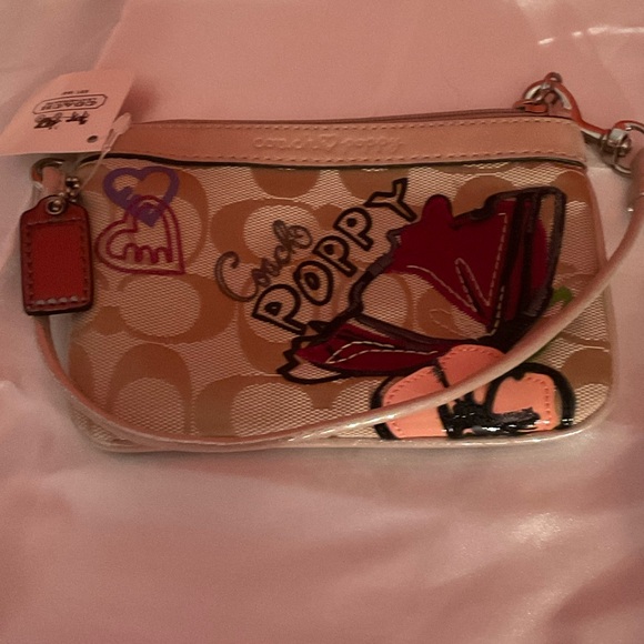 Coach Poppy Beige and Red Wristlet - Picture 2 of 7